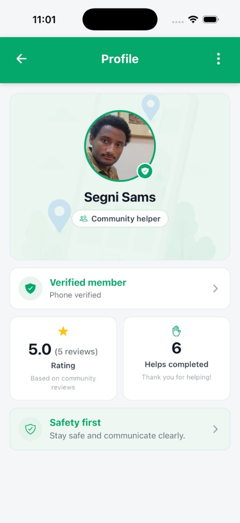 Helper profile screen